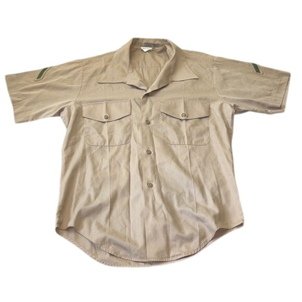 Vintage US Military Shirt Size M‎ Tan Short Sleeve Button Up Utility Top